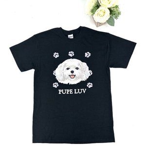 Pup Love Bichon Graphic T-Shirt Womens Size Medium Tee Black Short Sleeve Top